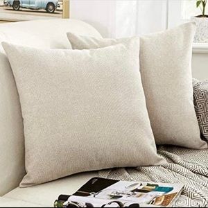 Throw Pillow Cushion Covers, 18X18 Square, Chenille Cream Color, 2 Pkg